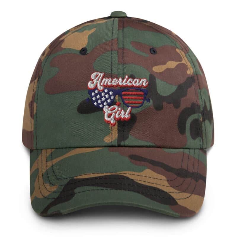 A Camouflage Hat With A Flag On It American Girl Hat